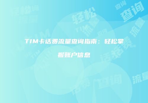 TIM卡话费流量查询指南：轻松掌握账户信息
