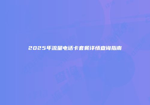 2025年流量电话卡套餐详情查询指南