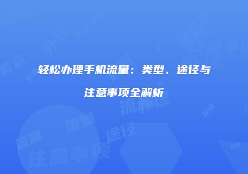 轻松办理手机流量：类型、途径与注意事项全解析