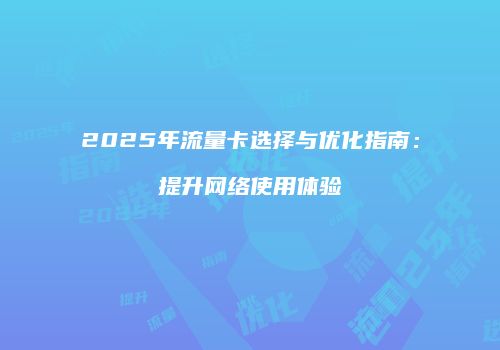2025年流量卡选择与优化指南：提升网络使用体验