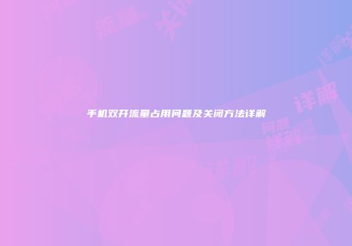 手机双开流量占用问题及关闭方法详解