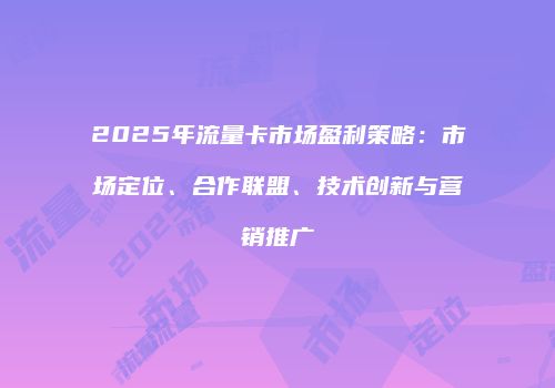2025年流量卡市场盈利策略:市场定位、合作联盟、技术创新与营销推广