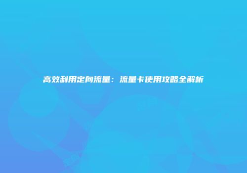 高效利用定向流量：流量卡使用攻略全解析