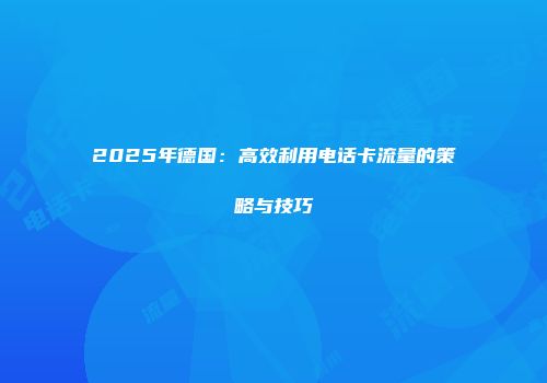 2025年德国：高效利用电话卡流量的策略与技巧