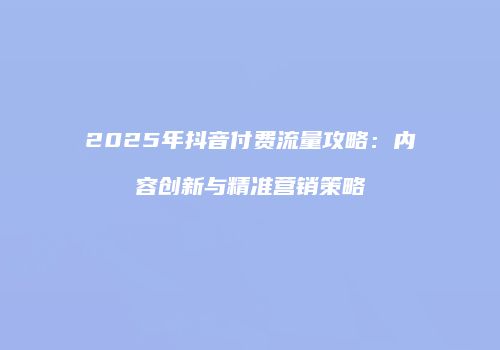 2025年抖音付费流量攻略：内容创新与精准营销策略