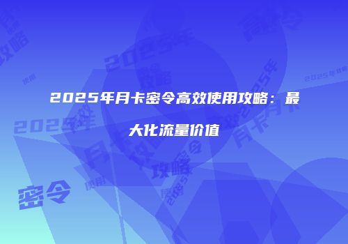 2025年月卡密令高效使用攻略：最大化流量价值