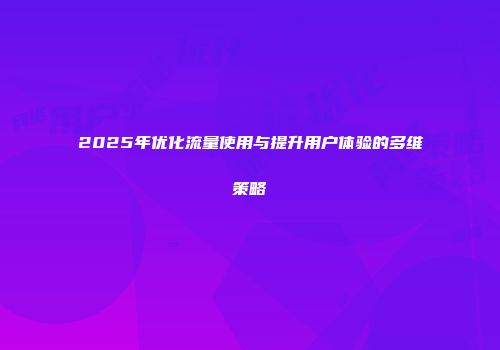 2025年优化流量使用与提升用户体验的多维策略