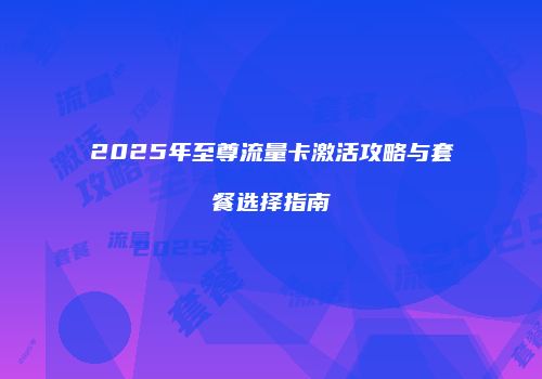 2025年至尊流量卡激活攻略与套餐选择指南