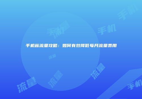 手机省流量攻略：如何有效降低每月流量费用