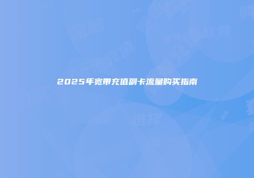 2025年宽带充值副卡流量购买指南