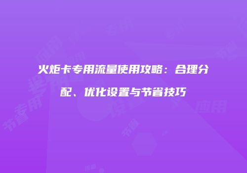 火炬卡专用流量使用攻略：合理分配、优化设置与节省技巧