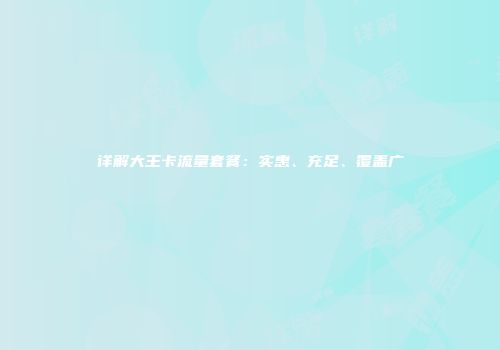详解大王卡流量套餐:实惠、充足、覆盖广