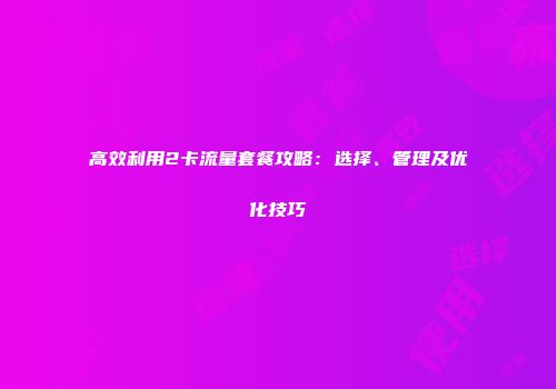 高效利用2卡流量套餐攻略：选择、管理及优化技巧