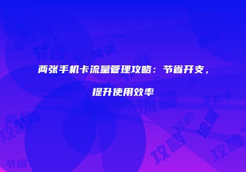 两张手机卡流量管理攻略：节省开支，提升使用效率
