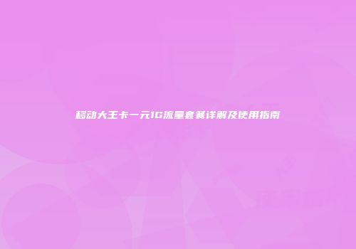 移动大王卡一元1G流量套餐详解及使用指南