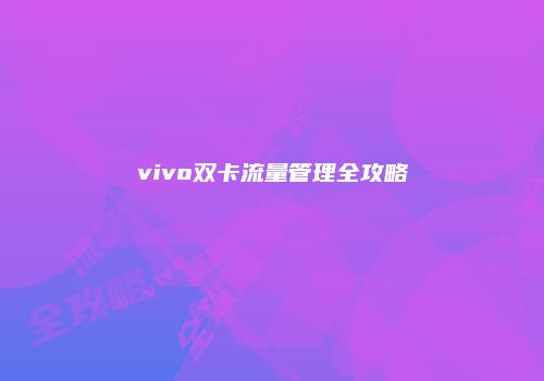 vivo双卡流量管理全攻略