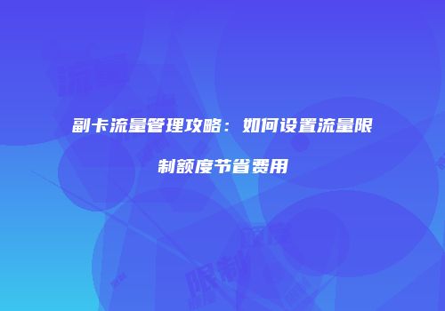 副卡流量管理攻略：如何设置流量限制额度节省费用