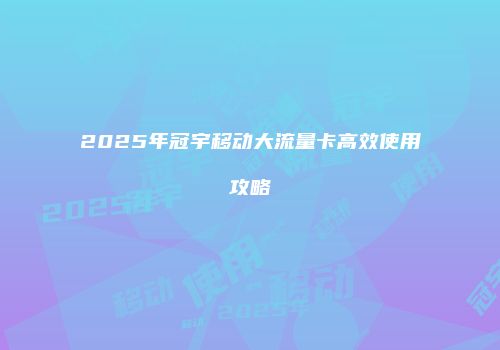2025年冠宇移动大流量卡高效使用攻略