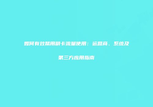 如何有效禁用副卡流量使用：运营商、系统及第三方应用指南
