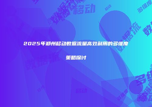 2025年郑州移动数据流量高效利用的多维度策略探讨