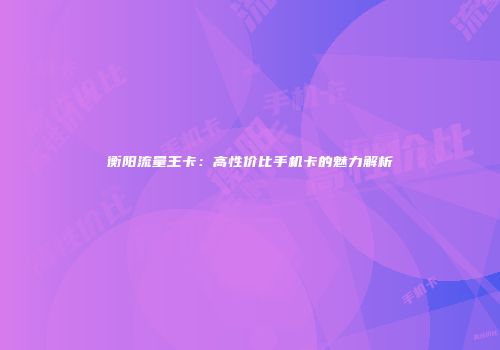 衡阳流量王卡：高性价比手机卡的魅力解析