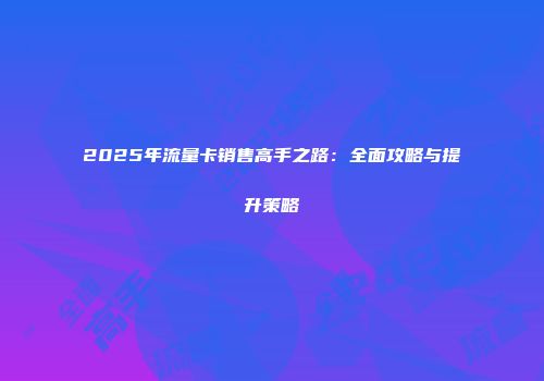 2025年流量卡销售高手之路:全面攻略与提升策略