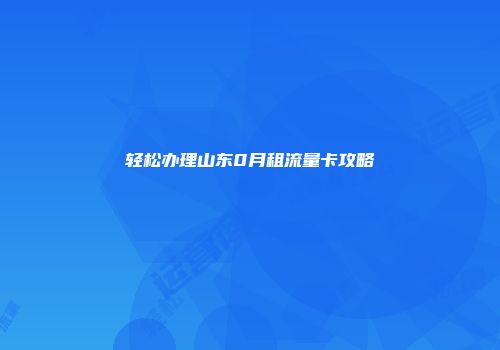 轻松办理山东0月租流量卡攻略