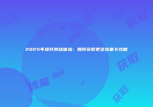 2025年提升网络体验：如何获取更多流量卡攻略