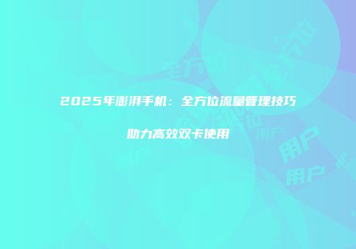 2025年澎湃手机:全方位流量管理技巧助力高效双卡使用