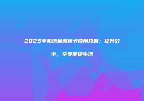 2025手机流量惠民卡使用攻略：提升效率，享受便捷生活