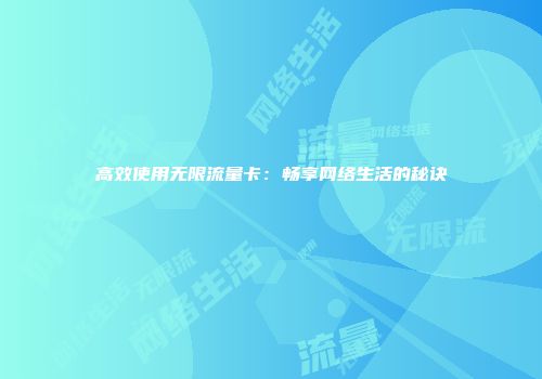 高效使用无限流量卡：畅享网络生活的秘诀