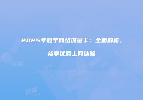 2025年冠宇网络流量卡：全面解析，畅享优质上网体验