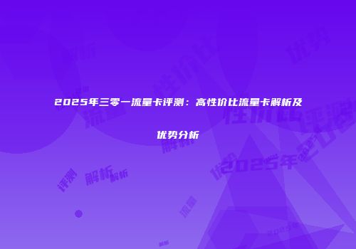 2025年三零一流量卡评测：高性价比流量卡解析及优势分析