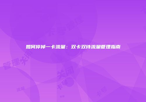 如何停掉一卡流量:双卡双待流量管理指南