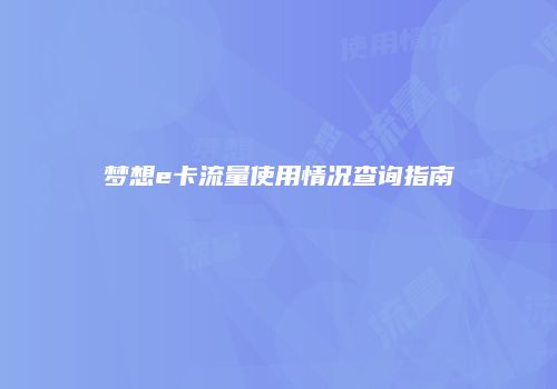 梦想e卡流量使用情况查询指南