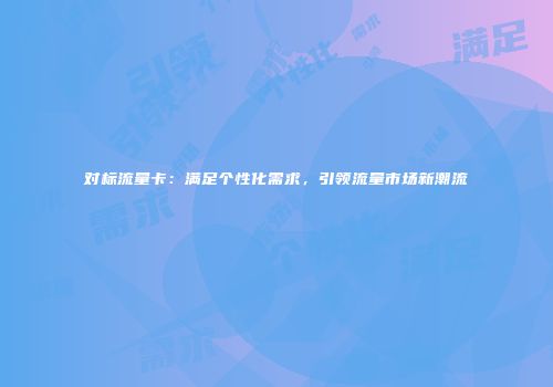 对标流量卡:满足个性化需求,引领流量市场新潮流