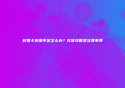 校园卡流量不足怎么办?充值攻略及注意事项
