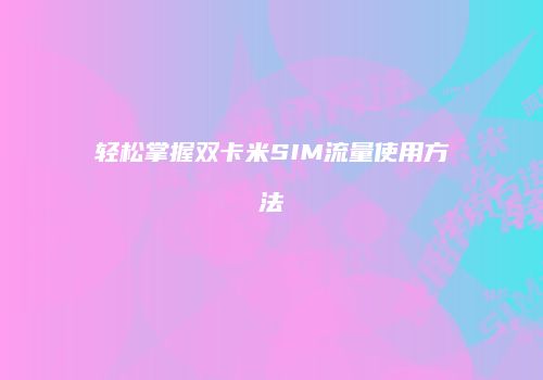 轻松掌握双卡米SIM流量使用方法