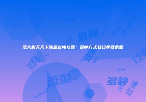 意大利天天卡流量查询攻略：多种方式轻松掌握余额