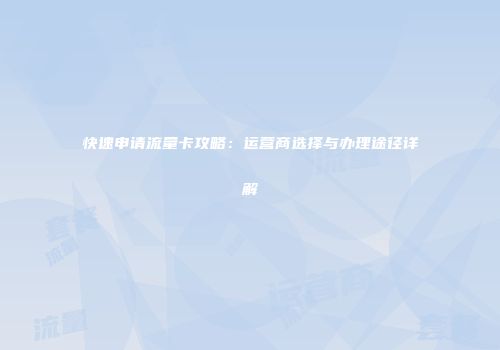 快速申请流量卡攻略:运营商选择与办理途径详解