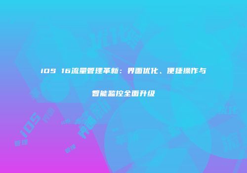 iOS 16流量管理革新:界面优化、便捷操作与智能监控全面升级