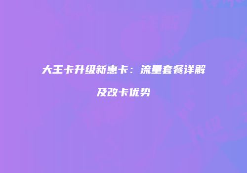 大王卡升级新惠卡:流量套餐详解及改卡优势