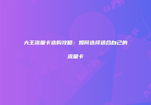大王流量卡选购攻略:如何选择适合自己的流量卡