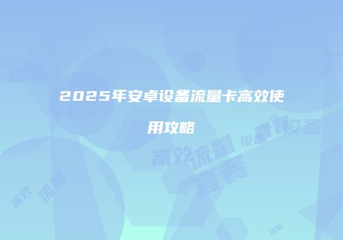 2025年安卓设备流量卡高效使用攻略