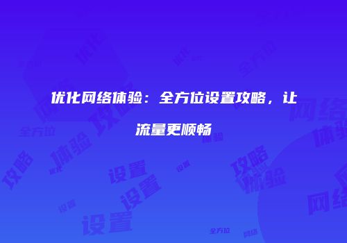 优化网络体验：全方位设置攻略，让流量更顺畅