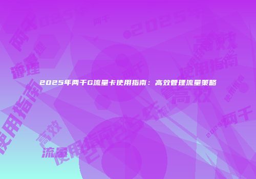 2025年两千G流量卡使用指南:高效管理流量策略
