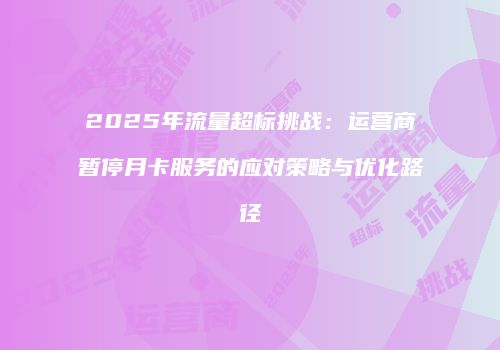 2025年流量超标挑战:运营商暂停月卡服务的应对策略与优化路径