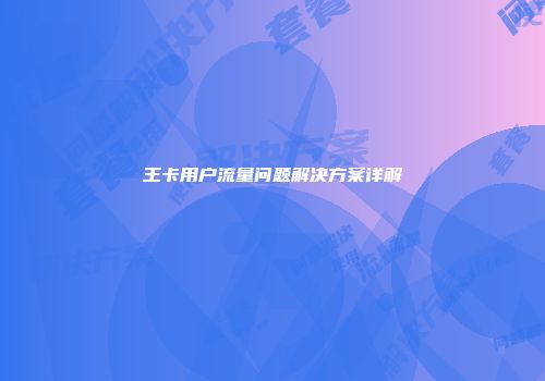 王卡用户流量问题解决方案详解