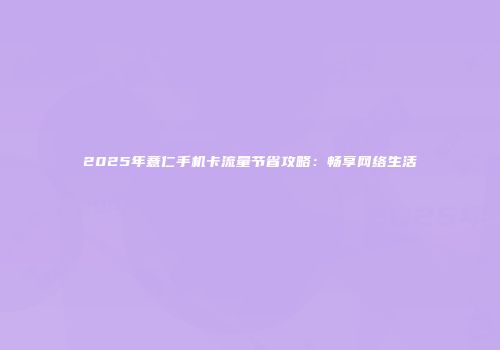 2025年薏仁手机卡流量节省攻略：畅享网络生活