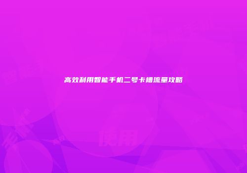 高效利用智能手机二号卡槽流量攻略